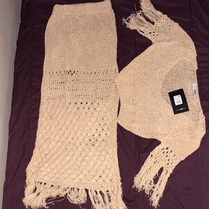 Beige Knit Skirt and Shawl Set for the beach